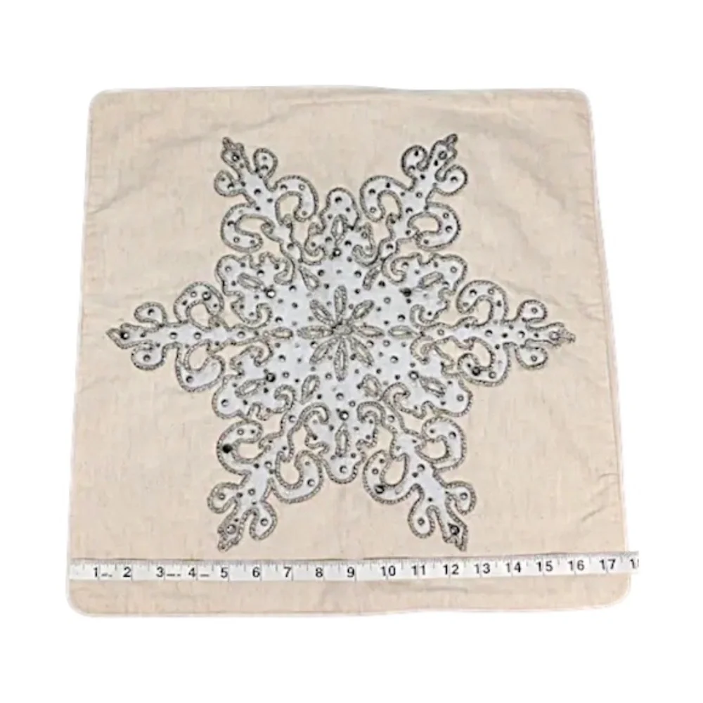 ✨ Ivory Beaded Snowflake Pillow Cover 20x20 –‎ Holiday Winter Decor
